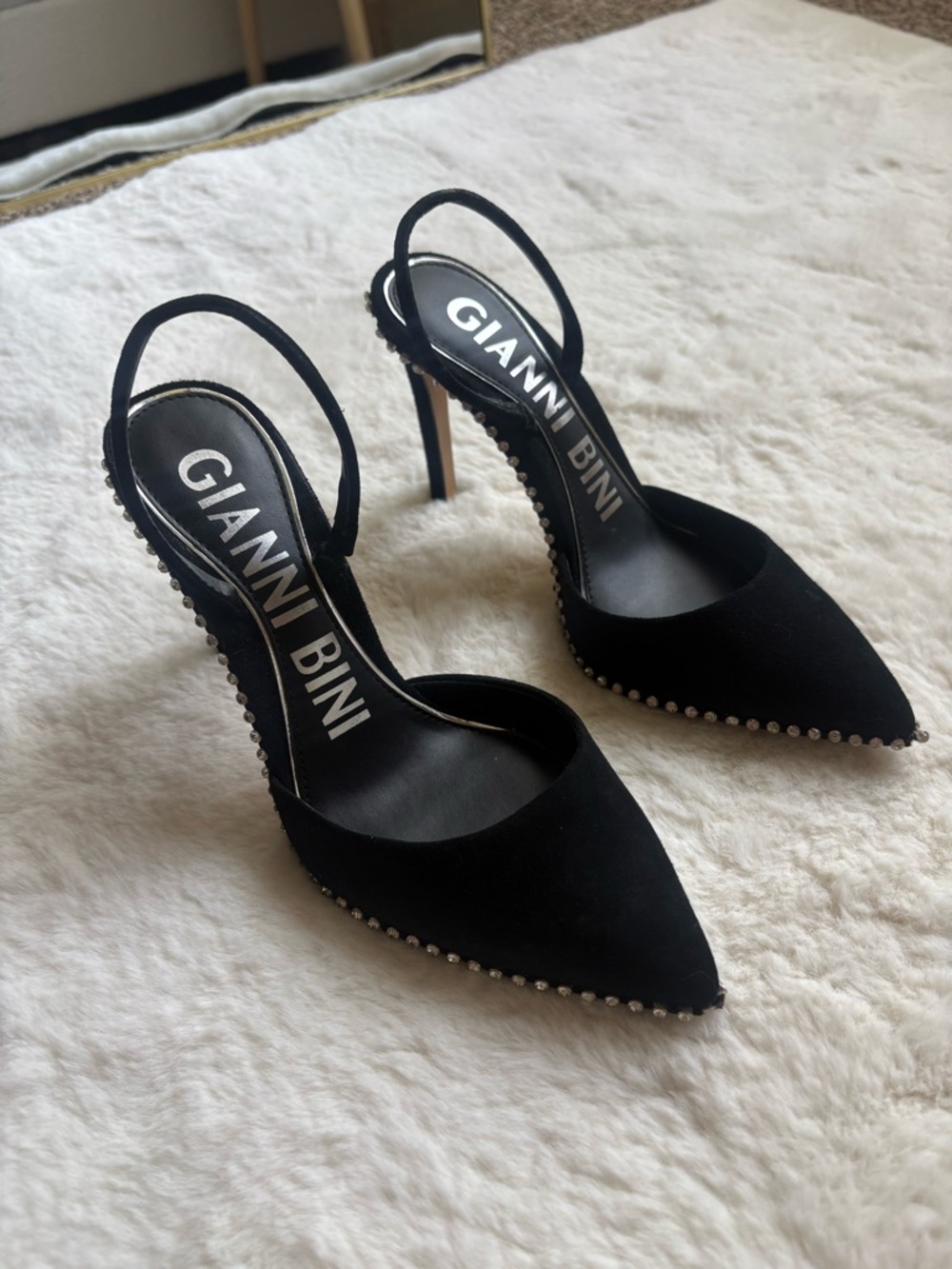 Gianni Bini Black Pointed Slingback Heels with Rhinestone Trim - Picture 6 of 6